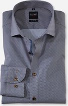 OLYMP Level 5 Body Fit overhemd - donkerblauw met wit en bruin mini dessin - boordmaat 44