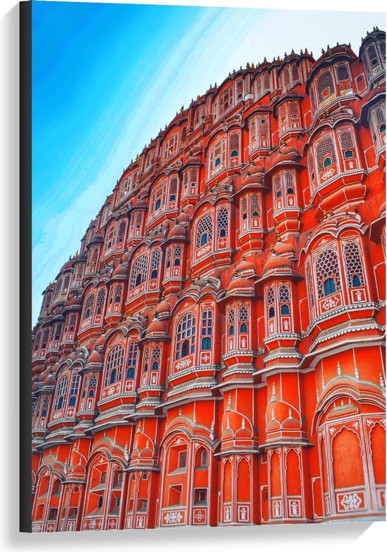 Canvas  - Hawa Mahal paleis in Jaipur, India - 60x90cm Foto op Canvas Schilderij (Wanddecoratie op Canvas)