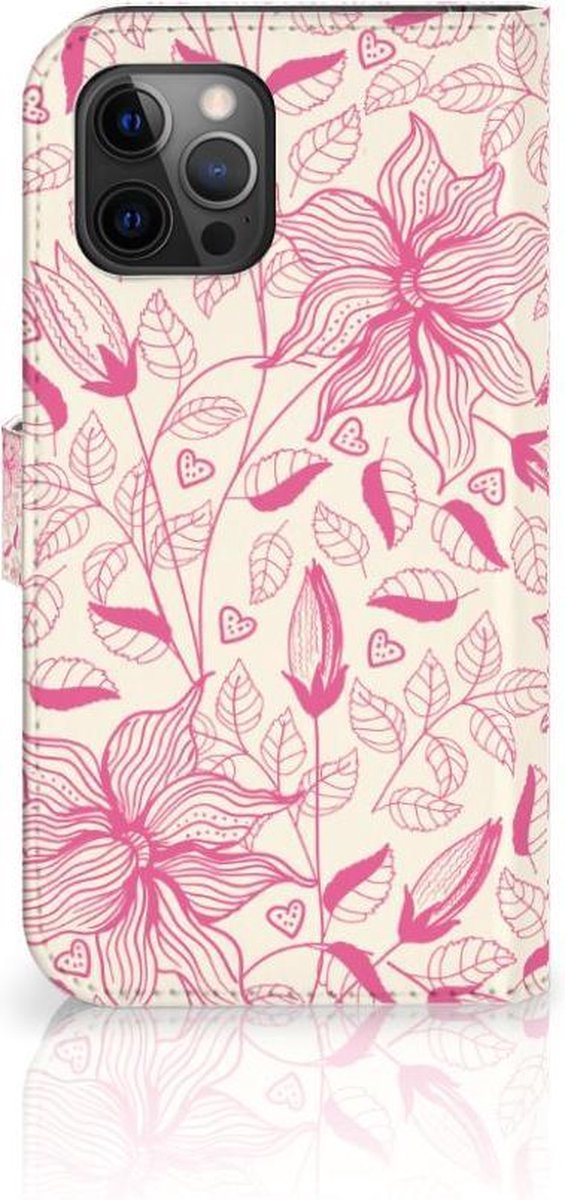 Book Case voor Apple iPhone 12 Pro Max Hoesje Pink Flowers