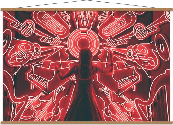 Schoolplaat – Vrouw in de Wereld van Muziek - 150x100cm Foto op Textielposter (Wanddecoratie op Schoolplaat)