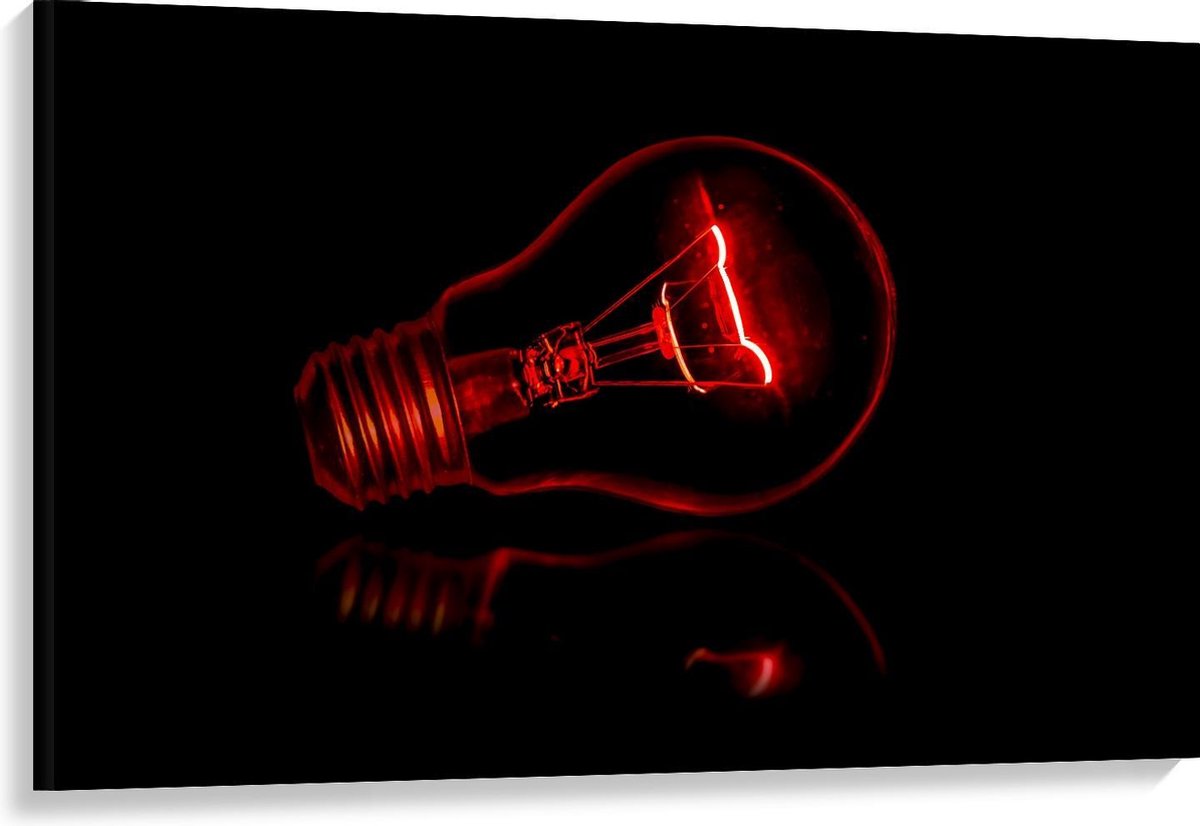 Canvas - Rode Gloeilamp op Zwarte Achtergrond - 120x80cm Foto op Canvas Schilderij (Wandde