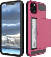 Hoesje voor iPhone 12 Pro Max - Hard case hoesje met ruimte voor pasjes - Donker Roze - Pasjeshouder telefoonhoesje -