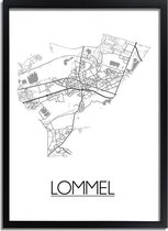 Lommel Plattegrond poster A3 + Fotolijst Zwart (29,7x42cm) - DesignClaud