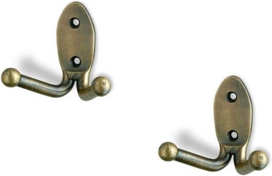 2x Luxe kapstokhaken / jashaken antiek koper – metaal verzinkt – 6.1 x 7 cm – metalen kapstokhaakjes / garderobe haakjes
