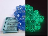 Chessex Borealis D6 12mm Hemelsblauw/wit Lichtgevende Dobbelsteen Set (36 stuks)