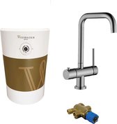 Wiesbaden Calda Kokendwaterkraan Boiler 8l Met Piazza 3-in-1 Kraan En Mengventiel Draaibare Uitloop 2 Greeps RVS Chroom