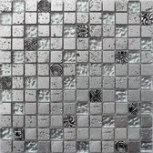 Alfa Mosaico Mozaiek Bonito zilver mix travertine/glas 2,3x2,3x0,8 cm -  Mix, Zilver Prijs per 1 matje.