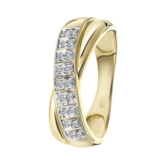 Lucardi Dames Ring met 18 diamanten 0,08ct - Ring - Cadeau - 14 Karaat Goud - Geelgoud