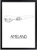 Ameland Plattegrond poster A4 + Fotolijst Zwart (21x29,7cm) - DesignClaud
