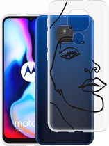 iMoshion Hoesje Geschikt voor Motorola Moto G9 Play / Moto E7 Plus Hoesje Siliconen - iMoshion Design hoesje - Transparant / Zwart / Line Art Woman Black