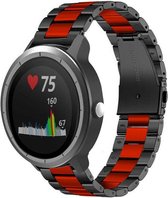 Stalen Smartwatch bandje - Geschikt voor  Garmin Vivoactive 3 stalen band - zwart/rood - Horlogeband / Polsband / Armband