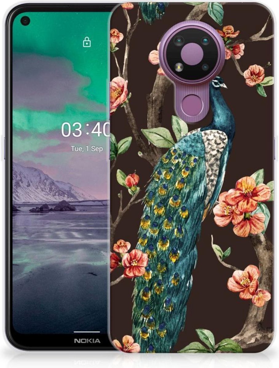 Nokia 3.4 TPU Hoesje Pauw met Bloemen