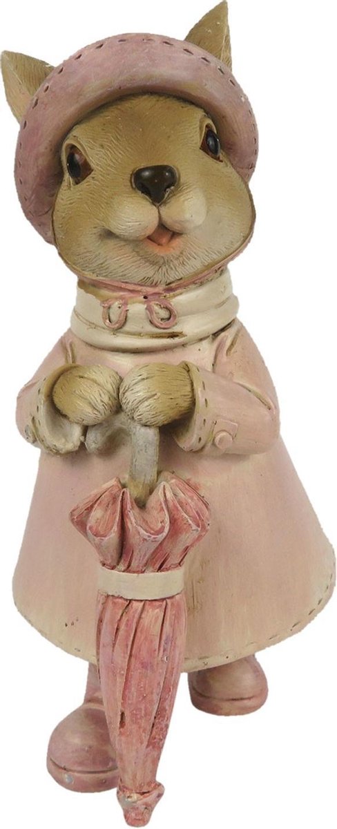 Beeld Konijn 8x6x14 cm Bruin Roze Polyresin Woonaccessoires