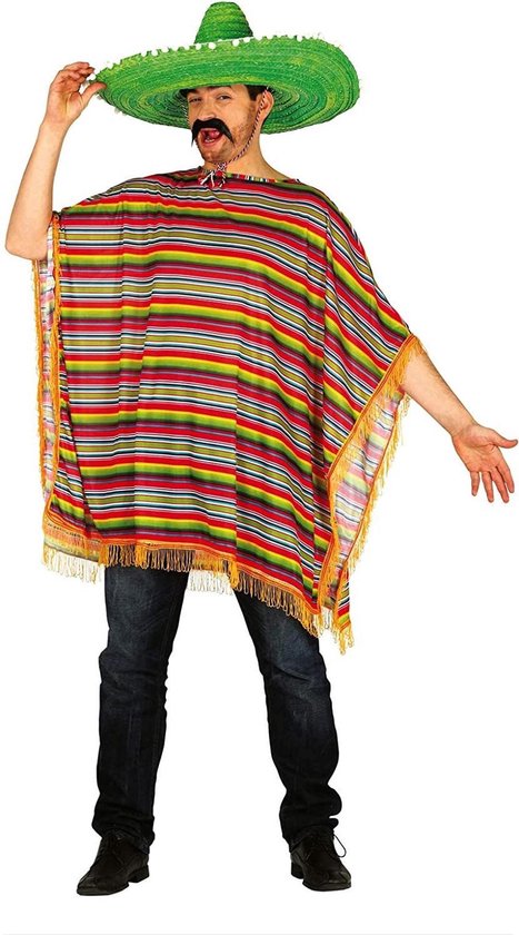 Fiestas Guirca Mexicaanse verkleed poncho - gestreept - one size 52-54 - Verkleedkleding voor volwassenen