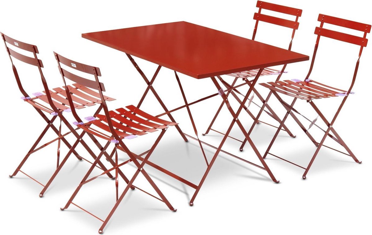 Bol.com sweeek - Bistrotuinset rechthoekige metalen tafel met vier stoelen inklapbaar - emilia aanbieding