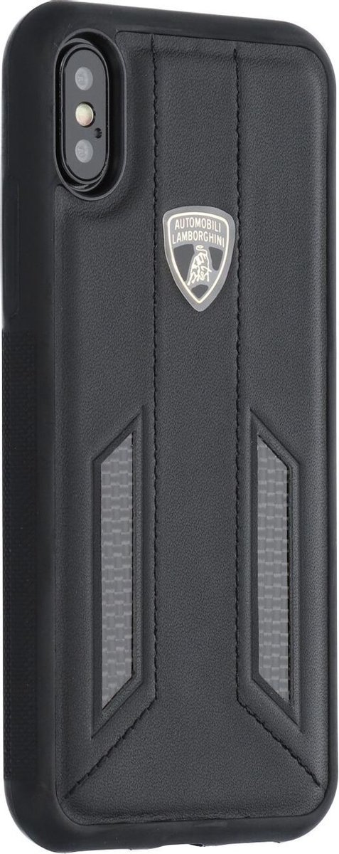 Lamborghini Zwart hoesje iPhone X-Xs - Book Case - Echt leer - D6 Serie