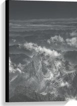 Canvas  - Bergen met Mist in Zwart/Wit - 40x60cm Foto op Canvas Schilderij (Wanddecoratie op Canvas)