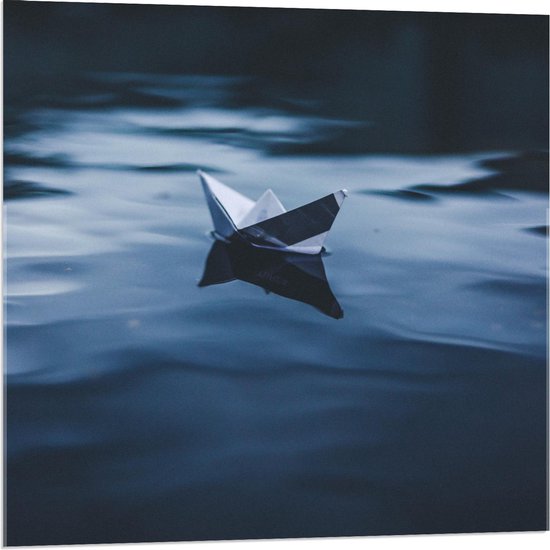 Acrylglas –Boot in Water met Ondergaande Zon -100x100 (Met ophang)