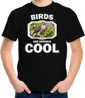 Dieren vogels t-shirt zwart kinderen - birds are serious cool shirt  jongens/ meisjes - cadeau shirt havik roofvogel/ vogels liefhebber XS (110-116)