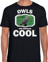 Dieren uilen t-shirt zwart heren - owls are serious cool shirt - cadeau t-shirt velduil/ uilen liefhebber L