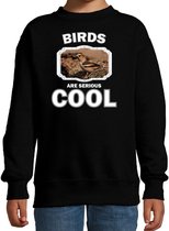 Dieren vogels sweater zwart kinderen - birds are serious cool trui jongens/ meisjes - cadeau appelvink vogel/ vogels liefhebber 3-4 jaar (98/104)
