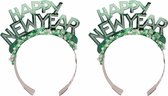 3x stuks haarband Happy New Year groen voor volwassenen - Diadeem hoofdband happy newyear