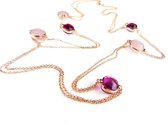 Zilveren halsketting, collier, halssnoer roos goud verguld model New Trend gezet met roze stenen