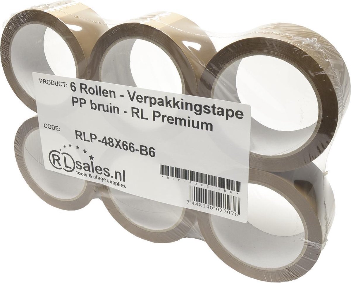 6 Rollen - Verpakkingstape PP bruin - RL Premium - RL Sales