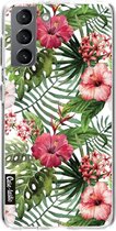 Casetastic Samsung Galaxy S21 4G/5G Hoesje - Softcover Hoesje met Design - Tropical Flowers Print