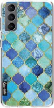 Casetastic Samsung Galaxy S21 4G/5G Hoesje - Softcover Hoesje met Design - Aqua Moroccan Tiles Print