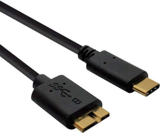 Câble USB C vers micro B | Câble de disque dur | USB 3.1 | Noir | 0,5 mètre | Allteq