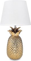 Tafellamp in ananas design - 35 cm hoog - decoratieve keramische lamp voor nachtkastje of bijzettafel - decoratieve lamp met E14-schroefdraad in goud-wit