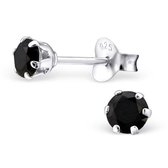 Aramat jewels ® - Kinder oorbellen rond zirkonia 925 zilver zwart 4mm
