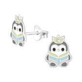 Aramat jewels ® - Aramat jewels -kinder oorbellen pinguïn 925 zilver emaille kristal 9x7mm