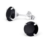 Aramat jewels ® - Oorbellen met zirkonia rond 925 zilver zwart 7mm
