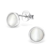 Aramat jewels ® - Oorbellen rond cateye 925 zilver wit 6mm