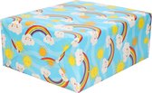1x Rollen Inpakpapier/cadeaupapier blauw met wolken / regenboog print 200 x 70 cm rol - Cadeauverpakking kadopapier