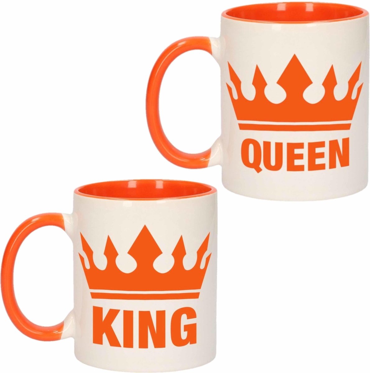 Cadeauset van oranje King en Queen mokken/bekers 300 ML - Vaderdag/moederdag drink mokken