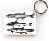 Sleutelhanger - Een zwart-wit illustratie van drie vissen - Uitdeelcadeautjes - Plastic