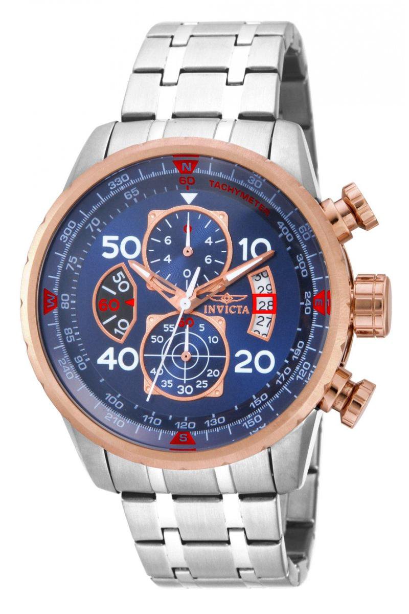 Invicta Aviator 17203 Heren Horloge - Waterdicht - Analoog - Quartz Uurwerk - Roestvrij Staal met blauwe Wijzerplaat - 47mm