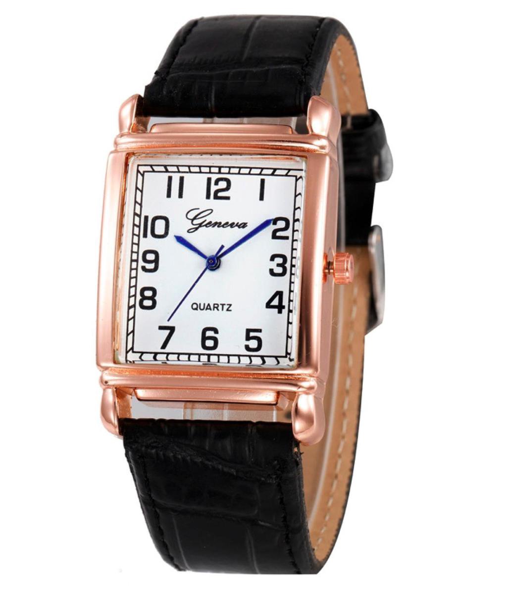 Hidzo Horloge Geneva Quartz Ø 37-29 - Zwart - Kunstleer - In Horlogedoosje