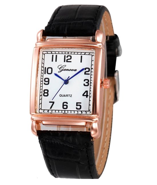 Hidzo Horloge Geneva Quartz Ø 37/29 – Zwart – Kunstleer – Met Horlogedoosje