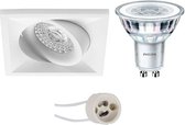 LED Spot Set - Pragmi Qiundo Pro - GU10 Fitting - Inbouw Vierkant - Mat Wit - Kantelbaar - 80mm - Philips - CorePro 827 36D - 3.5W - Warm Wit 2700K - BES LED