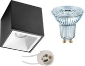 Opbouwspot Set - OSRAM Parathom PAR16 930 36D - Pragmi Cliron Pro - GU10 Fitting - Dimbaar - Opbouw Vierkant - Mat Zwart/Wit - 5.5W - Warm Wit 3000K - Verdiept - 90mm - BSE