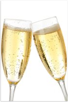 Poster – Proostende Champagne Glazen op Witte Achtergrond - 40x60cm Foto op Posterpapier