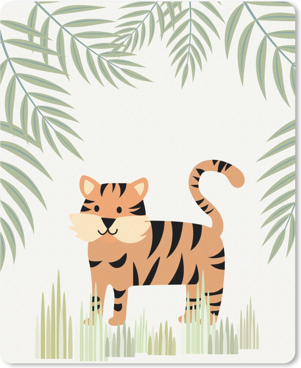 Muismat Kinderkamer illustraties pastel - Illustratie van een tijger in de jungle muismat rubber - 19x23 cm - Muismat met foto
