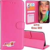 EmpX.nl One M9 Roze Boekhoesje | Portemonnee Book Case voor HTC One M9 Roze | Flip Cover Hoesje | Met Multi Stand Functie | Kaarthouder Card Case One M9 Roze | Beschermhoes Sleeve | Met Pasje