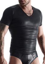 Wetlook Men's v-neck t-shirt - Black - Maat M - Lingerie For Him - black - Discreet verpakt en bezorgd