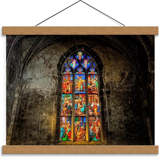 Schoolplaat – Kerk met Glas-in-lood Raam - 40x30cm Foto op Textielposter (Wanddecoratie op Schoolplaat)