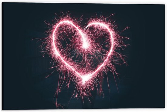 Dibond - Hart van Vuurwerk - 60x40cm Foto op Aluminium (Wanddecoratie van metaal)